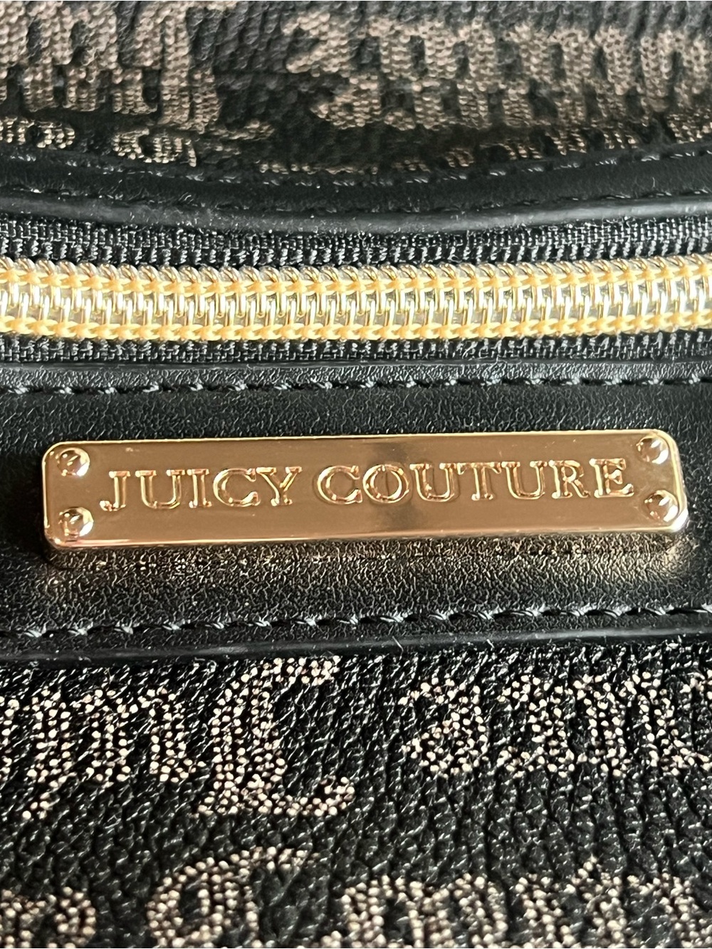 Juicy Couture Black Monogram Mini-Backpack with Gold Finish Hardware